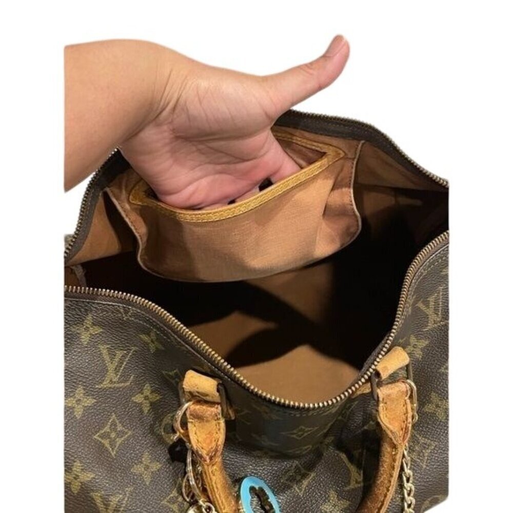 Louis Vuitton Vintage Speedy 35 Satchel Shoulder Bag Brown Monogram Chic Luxury - Picture 12 of 16